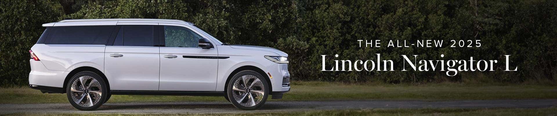 2025 Lincoln Navigator L in a scenic outdoor setting with trees in the background.